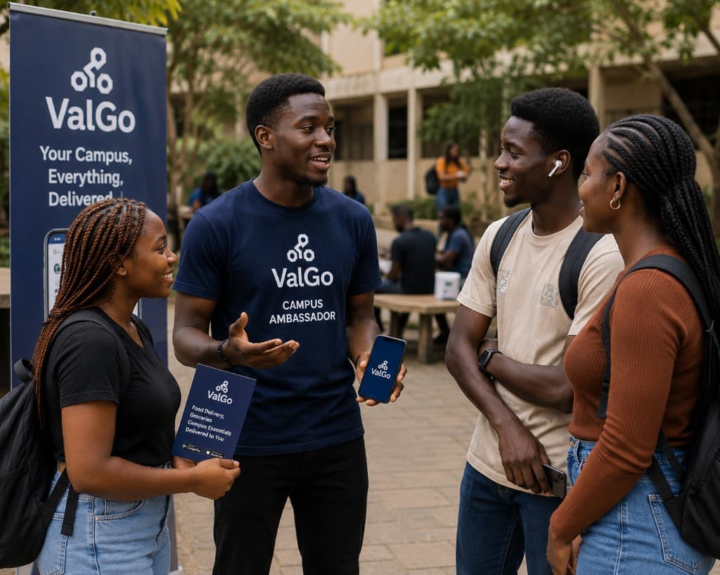 ValGo campus ambassador talking to students about the app on campus